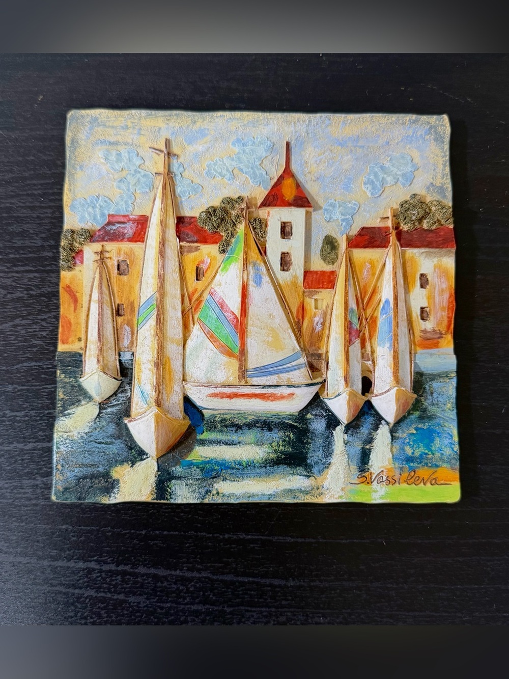 Silvia Vassileva Seaside Sailboats 3D Vintage Resin Wall Art Coastal Decor 5.5”